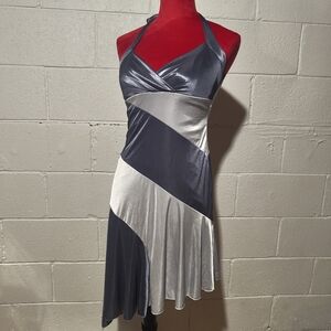 Vintage 90s City Triangles Metallic Cyber Asymmetrical Halter Dress Medium